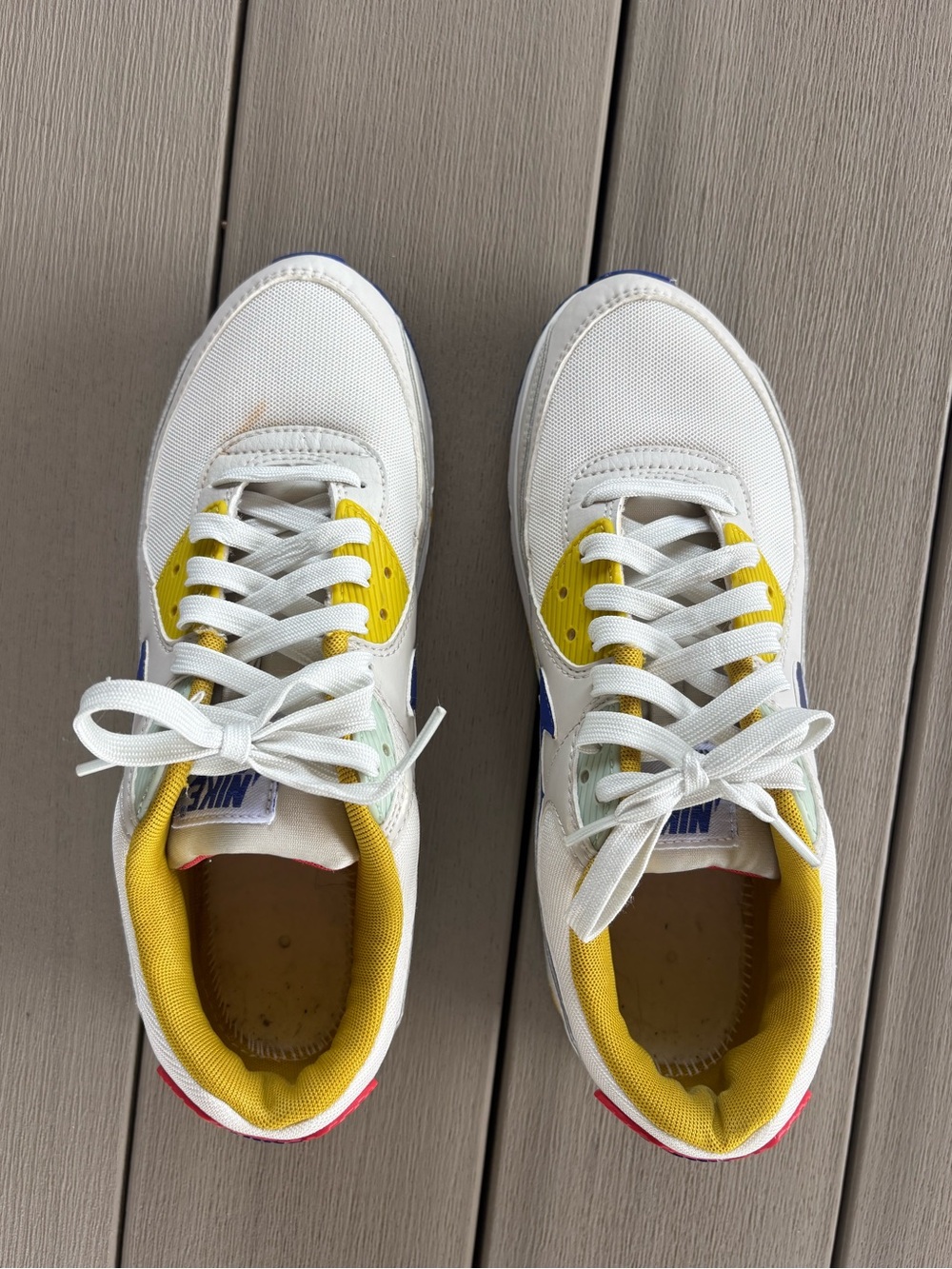 Nike Air Max 90s in White, Blue & Yellow - Picture 5 of 8